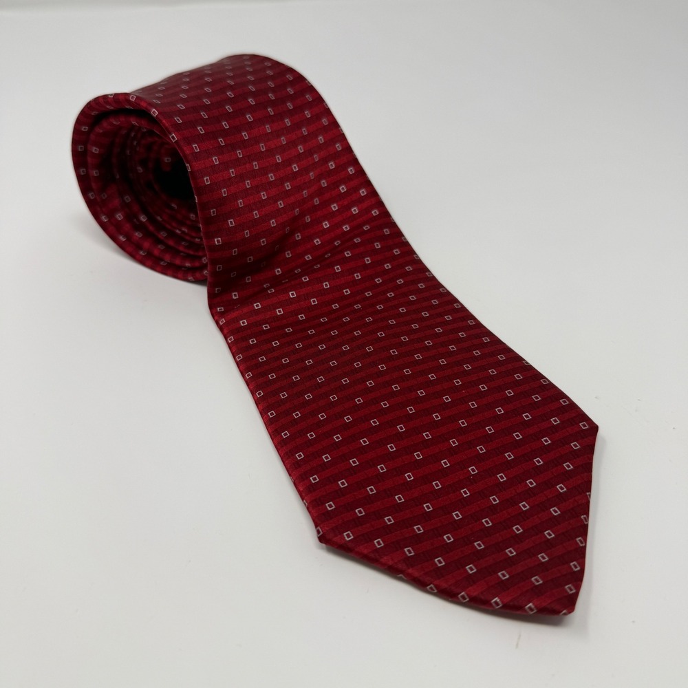 Arrow Mens Red Geometric Square Silk Necktie Classic Wide Blade Made in USA